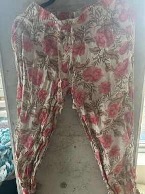 Joie Cream Floral Wide Leg Pants with Pink Flowers